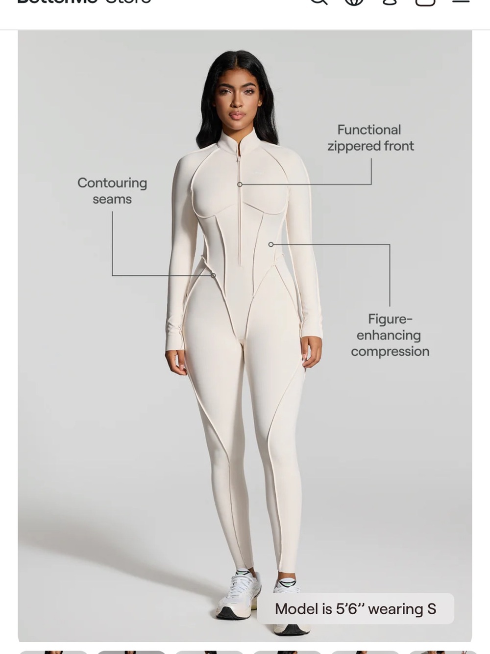 BetterMe Cat Suit Athletic Yoga Cream Sculpting Full-Zip Jumpsuit Large